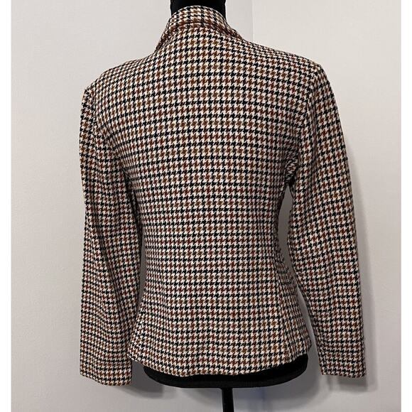 Vtg Y2K Tweed Houndstooth Blazer Jacket Wool Womens Small Zip Pocket Preppy - Picture 8 of 15